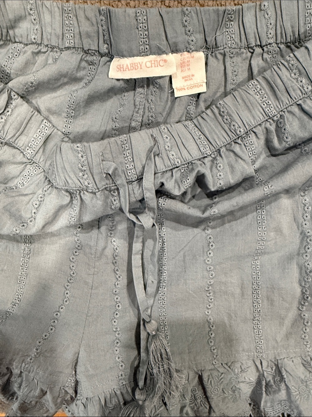 NWT Shabby Chic pajama 2-Piece Blue Eyelet Cotton Crop Top & Ruffle Shorts - Picture 6 of 9